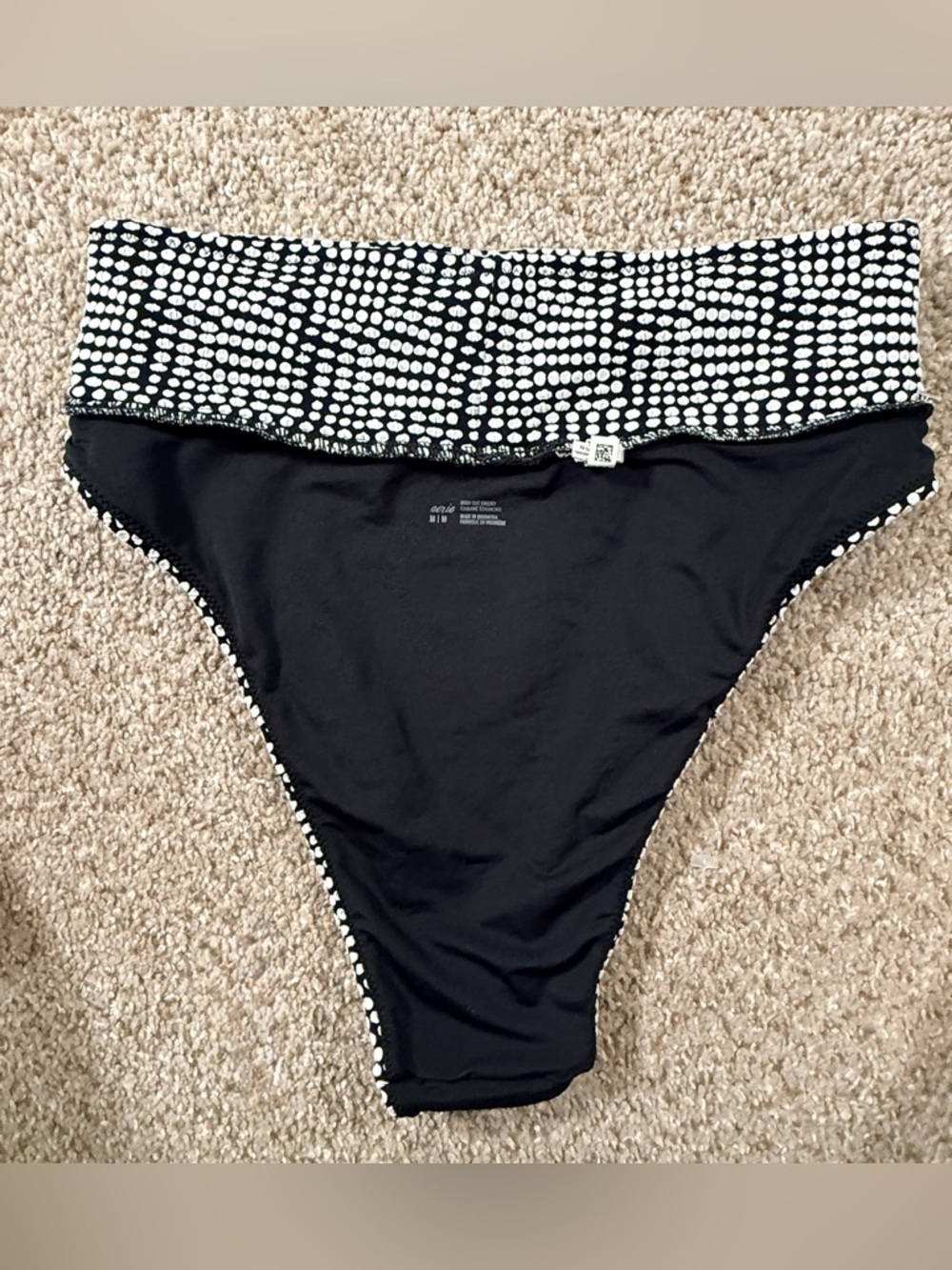 Aerie Jacquard Black White Polka Dot Bikini Set Tie Scoop Top High Cut Size M - Picture 6 of 11